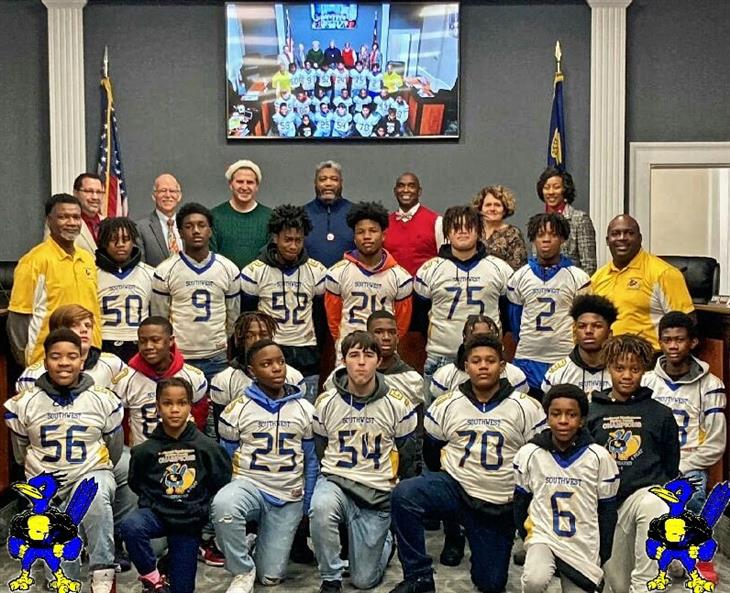 The Southwest Middle School football team was recognized at a recent City of Gastonia meeting for winning the Gaston County Schools county championship.